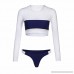 ManxiVoo Women Long Sleeves Patchwork Bikini Tops Stripe Swimsuit Beachwear Bathing Suits Navy B078YR4CCY